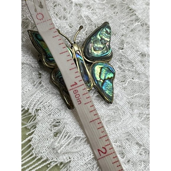 Antique Mexico Alpaca Silver Abalone Inlay Sterling Silver Butterfly Brooch - Picture 7 of 9